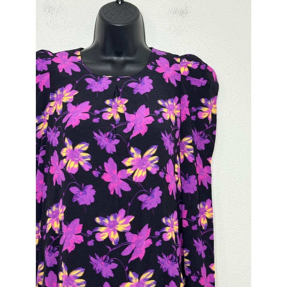 Maje Floral Blouse Womens Large Long Sleeve Top Puff Shoulder Career Feminine - Picture 5 of 15